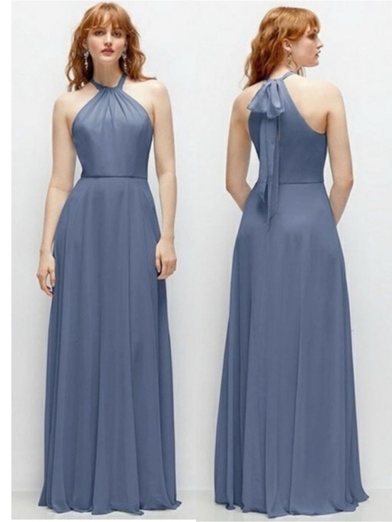 Nwt Thread Dessy Group Shirred Halter Lux Chiffon Maxi Dress Size 4 Th137 Blue